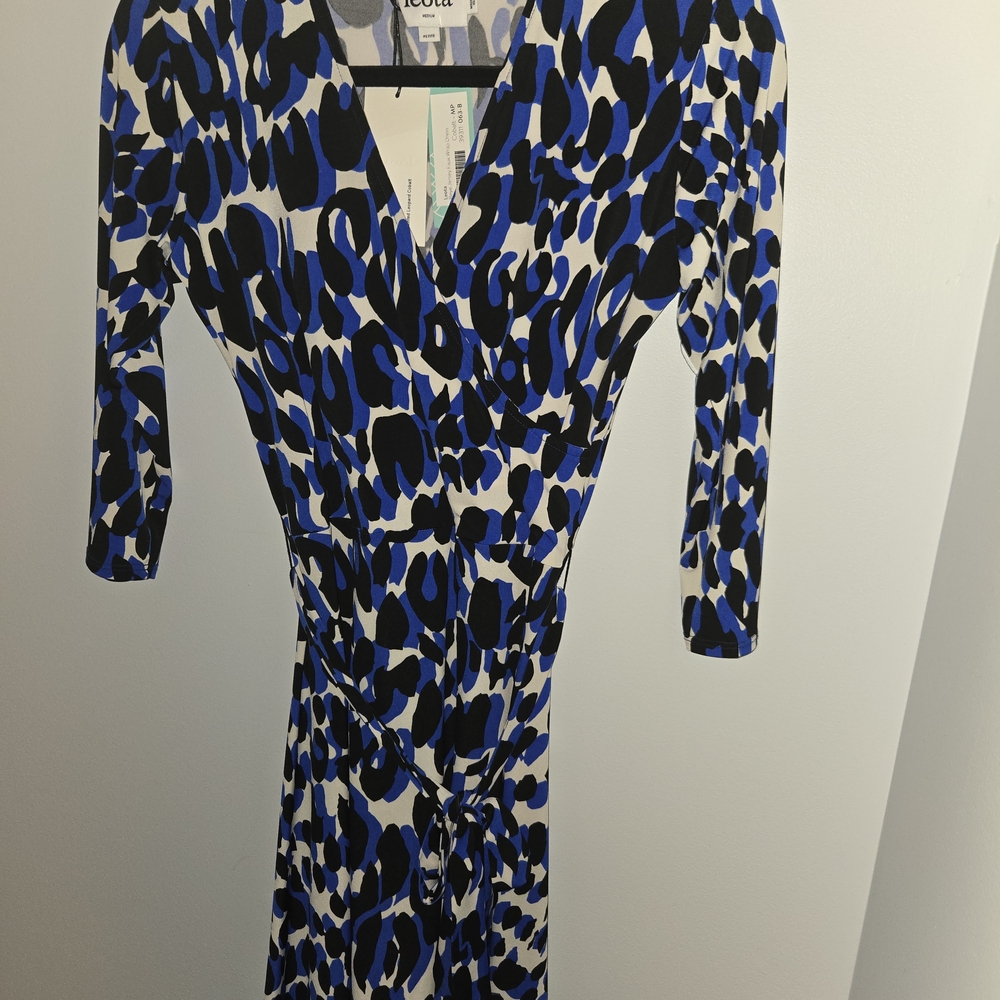 Leota Long Sleeve Dress in Blue and Black Print